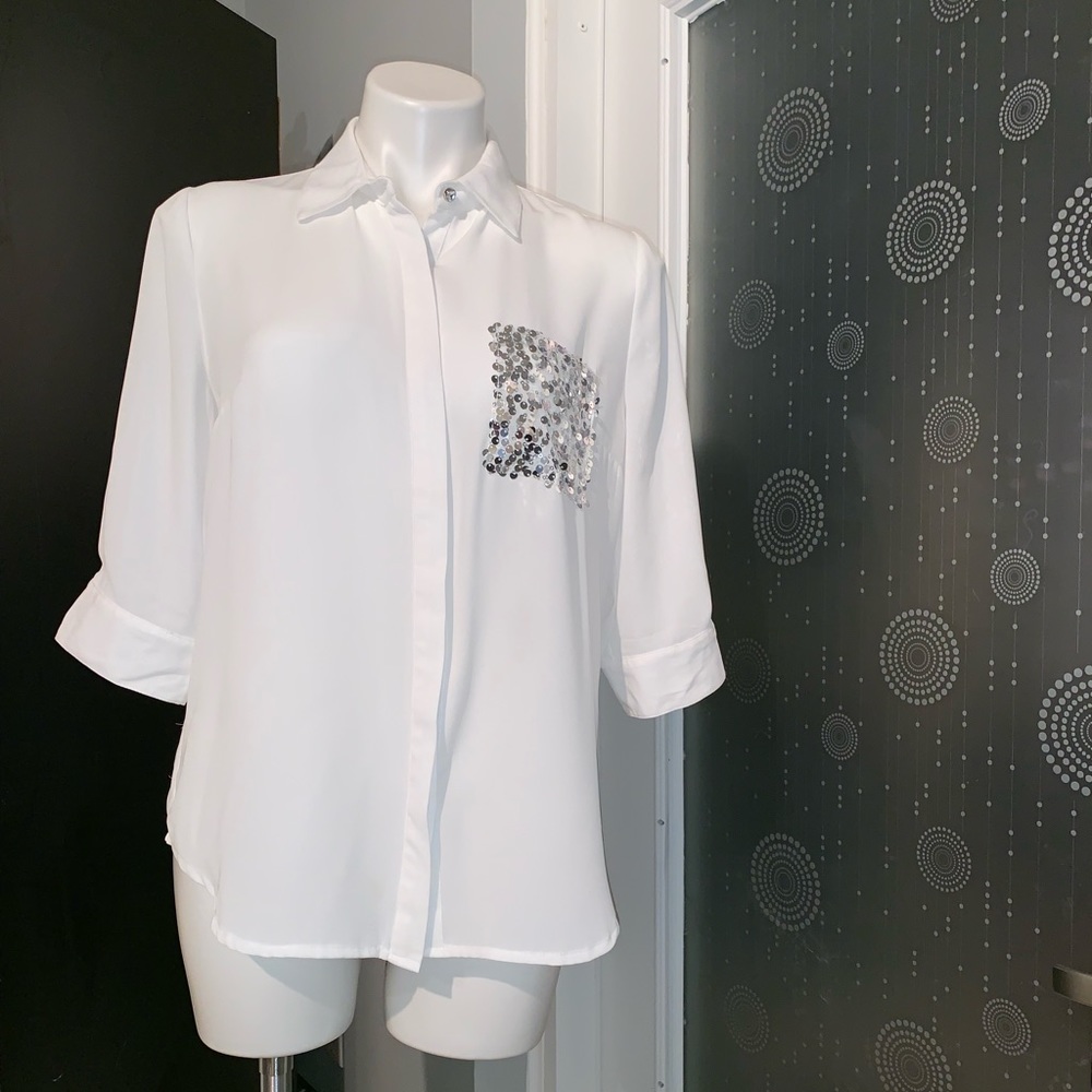 Bogari Designed in Italy White Sequins Blouse
